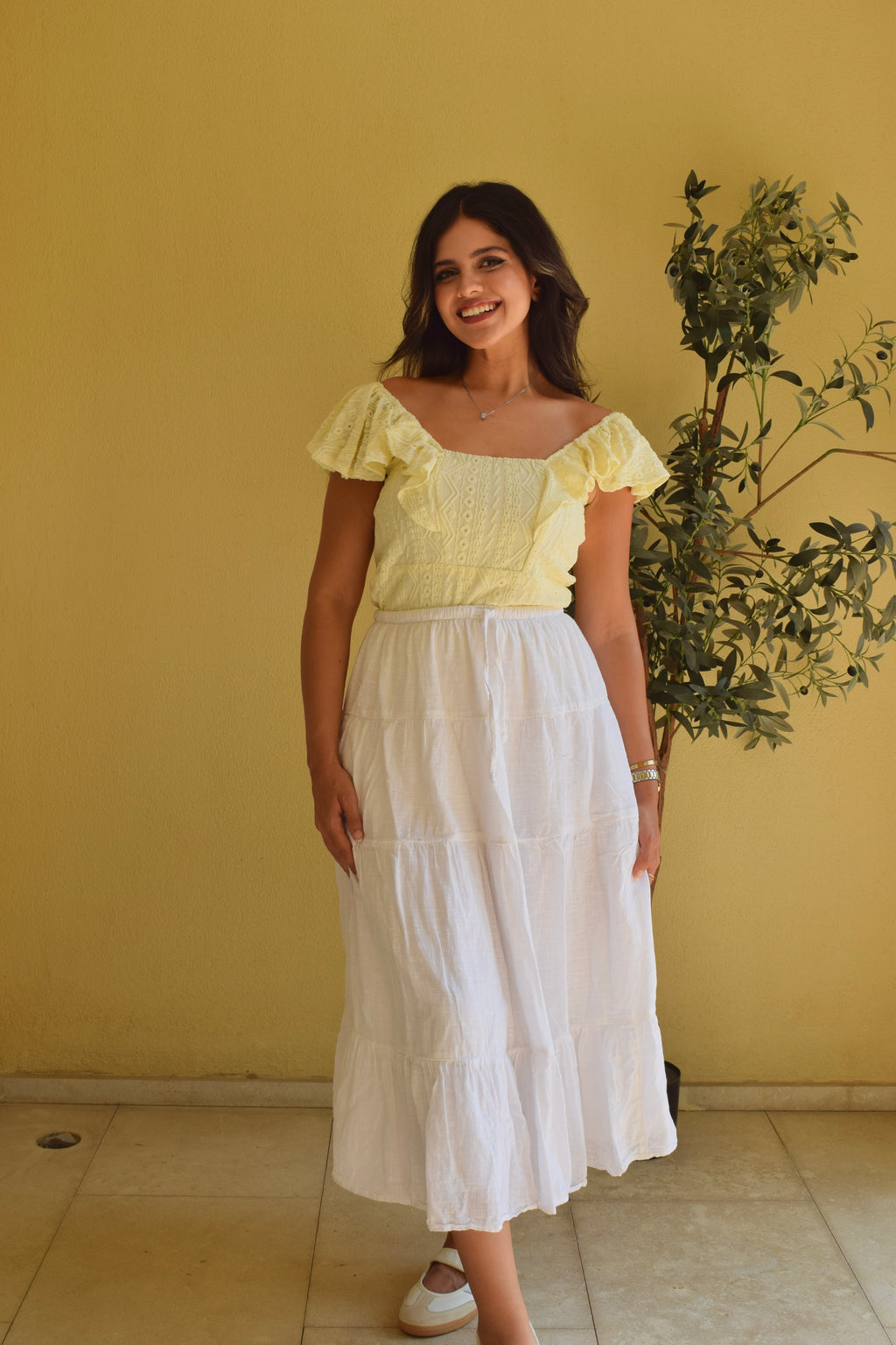 Yellow Aura stretch eyelet top