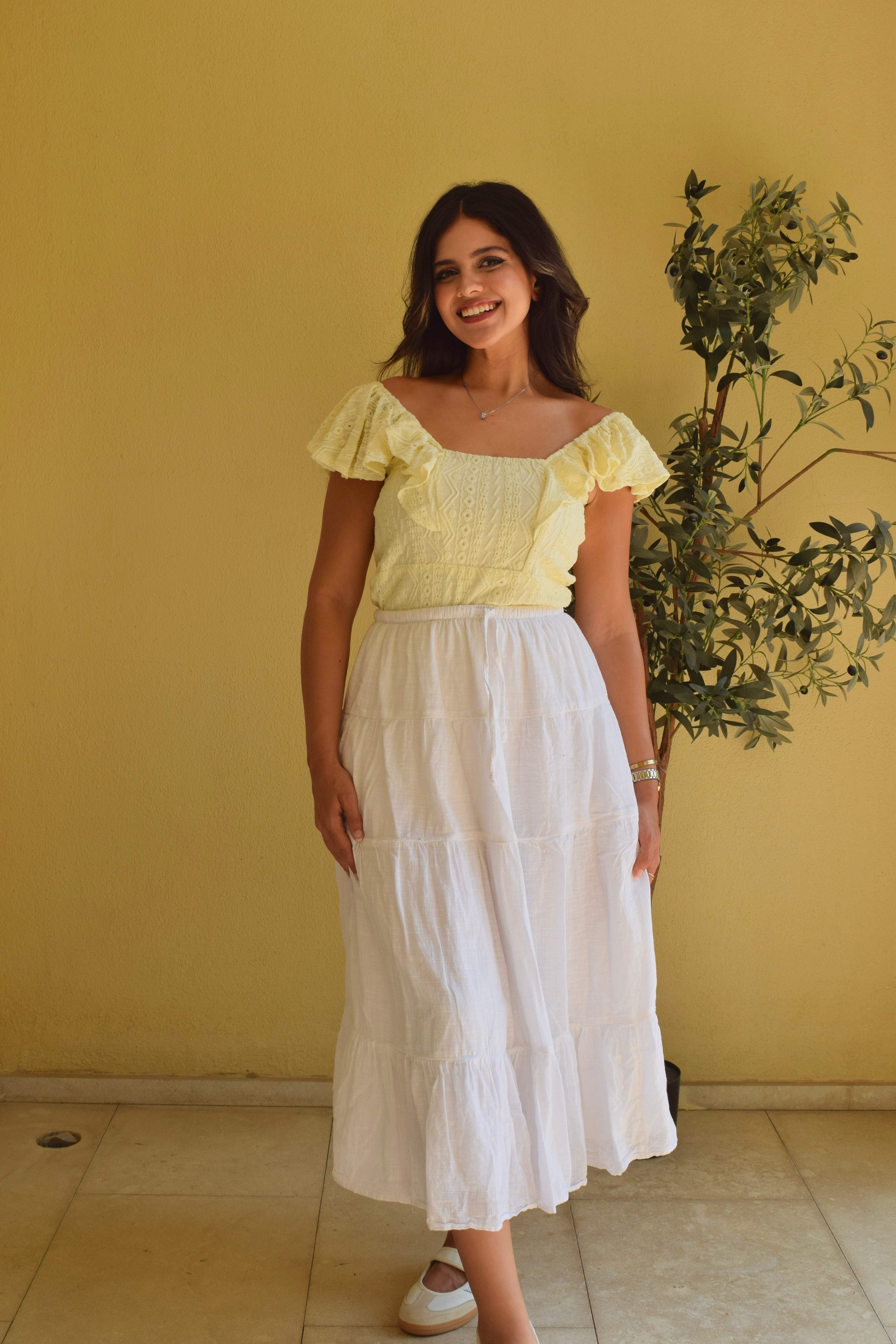 Yellow Aura stretch eyelet top