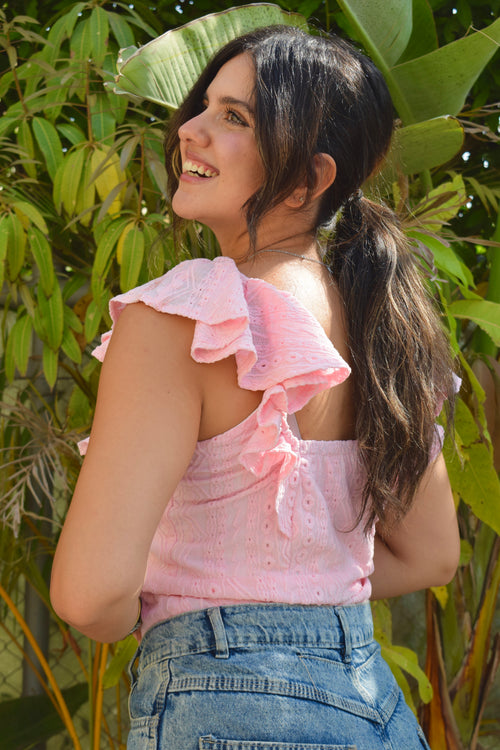 Pink Aura stretch eyelet top