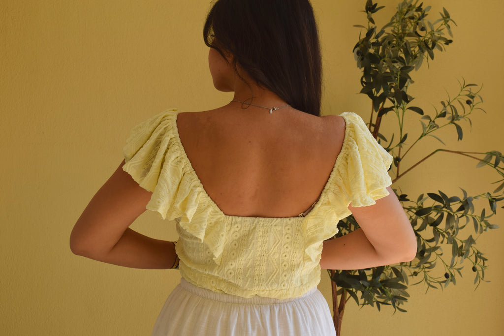 Yellow Aura stretch eyelet top