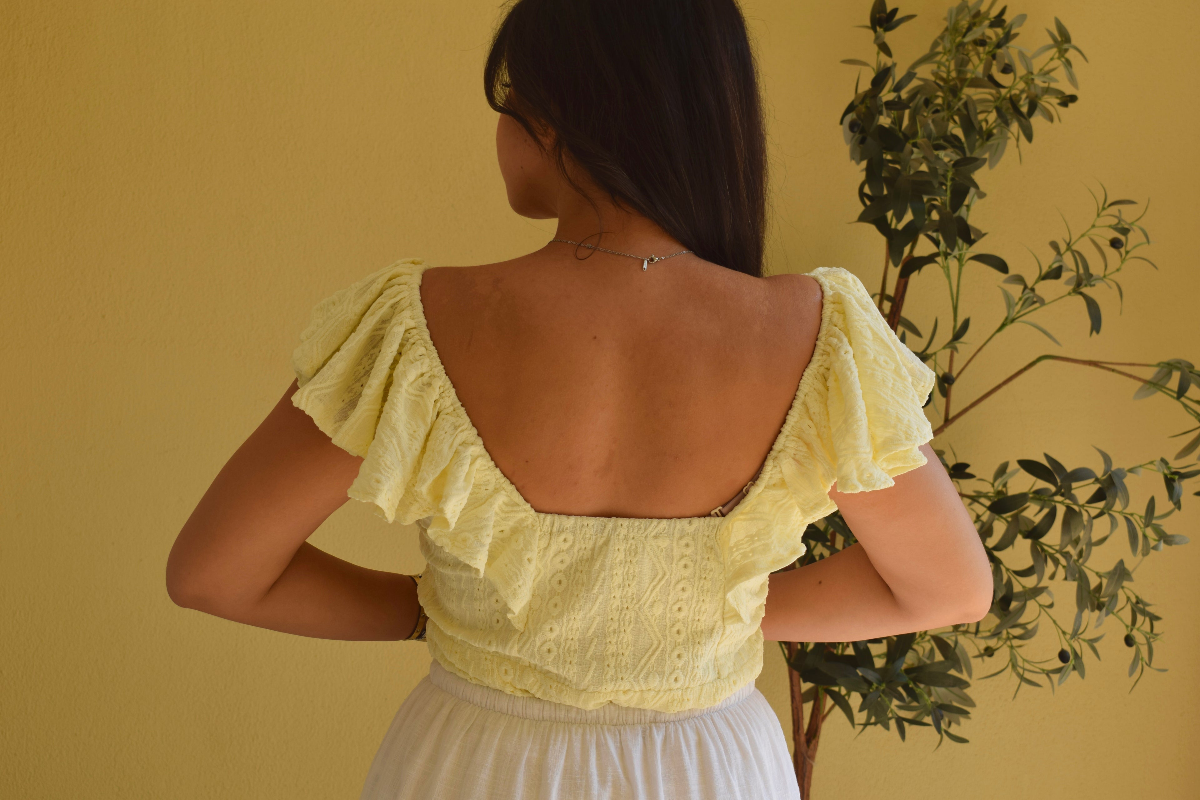 Yellow Aura stretch eyelet top