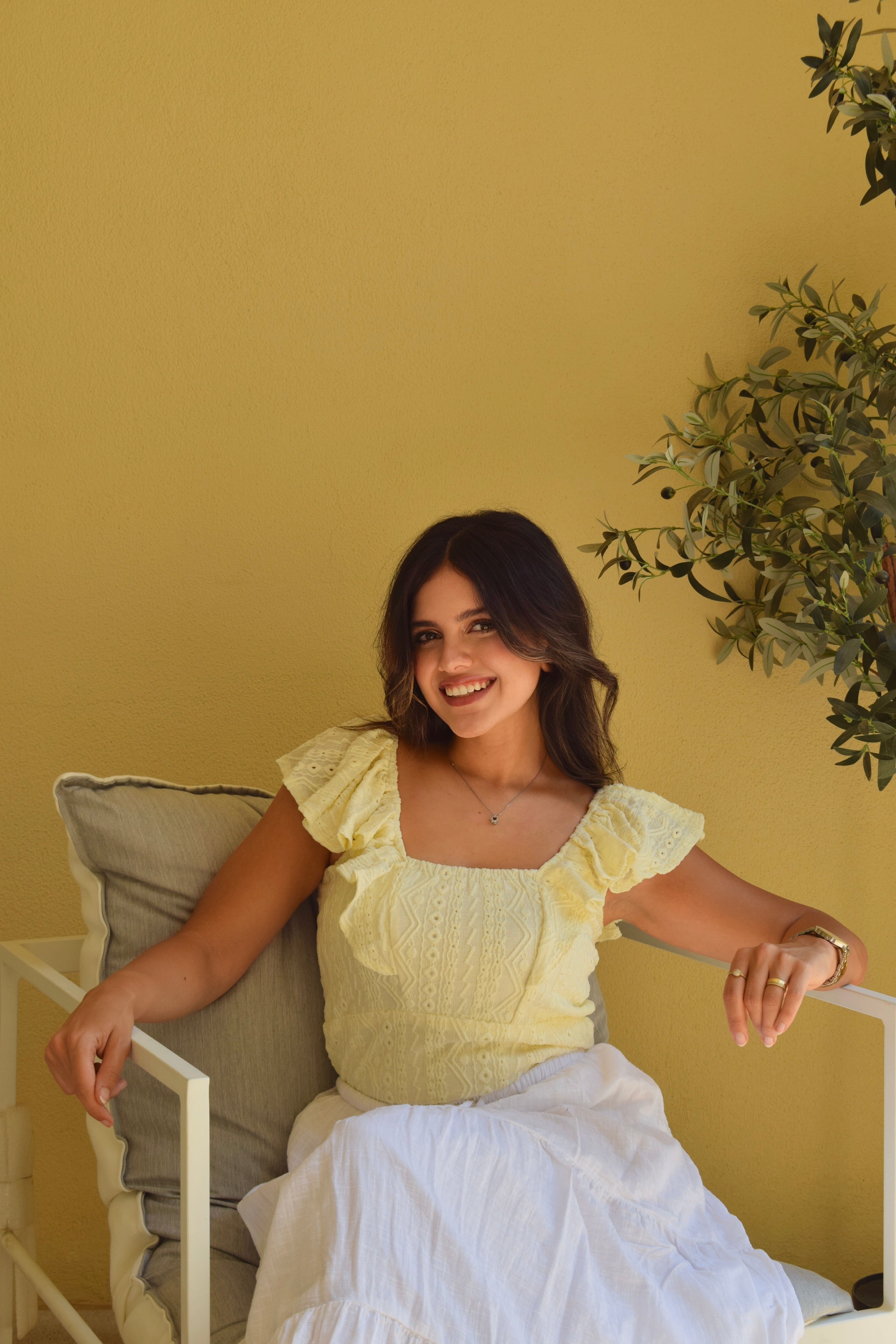 Yellow Aura stretch eyelet top