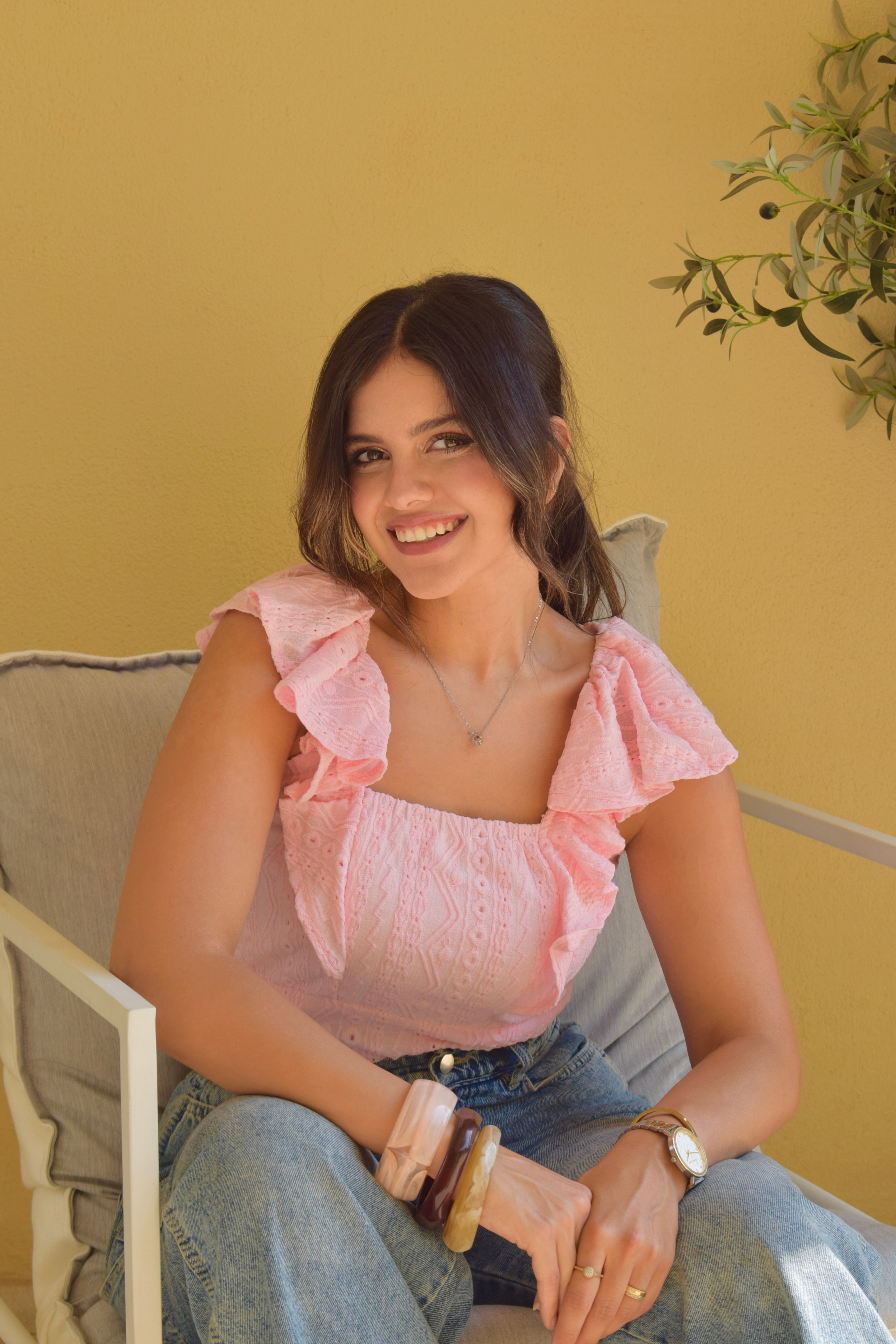 Pink Aura stretch eyelet top